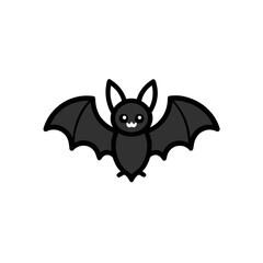 Cute cartoon bat with white ears and big eyes on black background