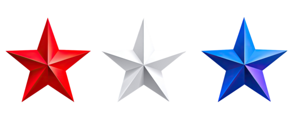 Three dimensional stars in red, white, and blue