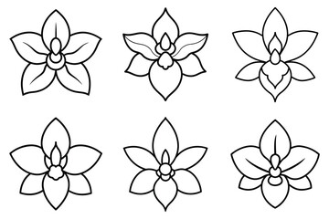 Outlined Floral Design Collection of Six Simplified Flower Icons