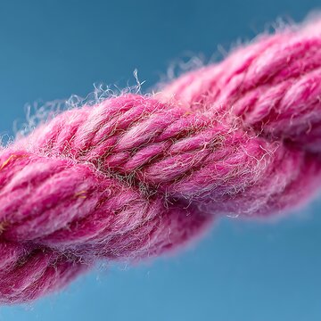 Extreme close-up of a textured pink rope with frayed fibers Keywords: rope, pink, texture, macro