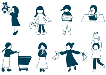 ショッピングする女性のセット