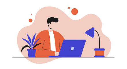 Professional man focused on his laptop, illustrating remote work, productivity, and modern business. Ideal for concepts of freelancing, online learning, or digital entrepreneurship.