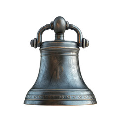 Antique bronze bell with intricate detailing and a prominent "p" engraving set against a stark showcasing its vintage charm and craftsmanship on transparent background