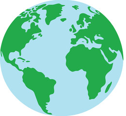 Obraz premium Stylized illustration of planet earth with continents in green and oceans in light blue