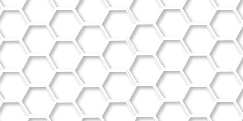 Fototapeta premium Minimal white hexagonal hexagon modern technology creative emboss light honeycomb polygonal web. abstract geometric science and mosaic tile with template texture background. 