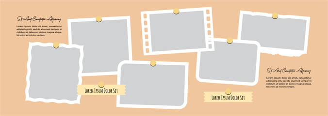 Pictures or photos frame collage, page grid layout abstract photo frames and digital photo wall template