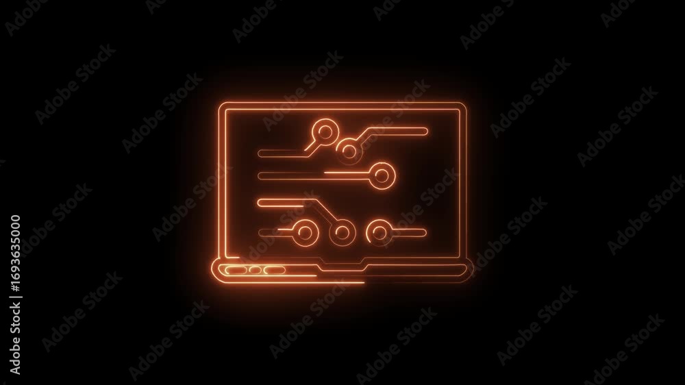Poster glowing laptop icon with circuit board design on black background for technology concepts