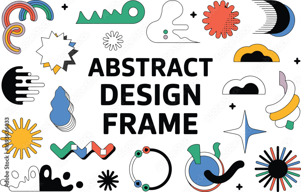 Poster trendy retro abstract design frame with vibrant geometric shapes for eye catching presentations and 