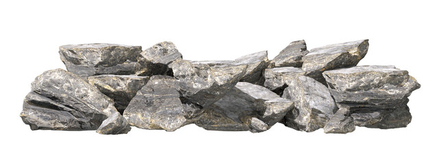 Nature hard grey rocks pile landscaping on transparent backgrounds 3d rendering png