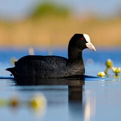Black bird on tranquil water