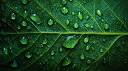 Macro Photography of Dew Drops on a Lush Green Leaf