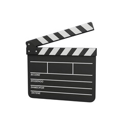 Fototapeta premium 3D rendered movie clapperboard isolated on white background, perfect for film, cinema, video production, and creative media design projects.