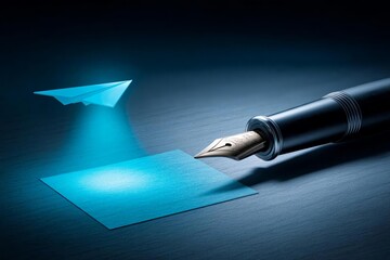 Futuristic Writing Tools with Holographic Paper Plane and Pen