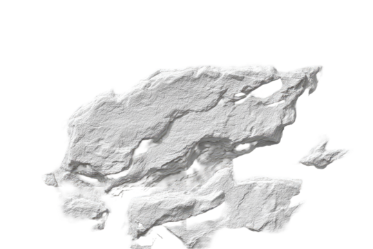 Abstract 3D model of textured, light gray rock formations