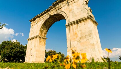 Naklejka premium Ancient stone archway under a vibrant blue sky