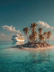 Fototapeta premium Tropical island paradise with cruise ship