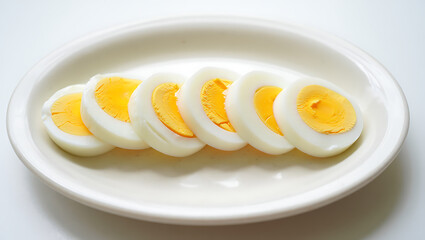 Perfectly Sliced Hard-Boiled Eggs on a White Plate