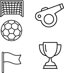 Soccer Football Icons Ball Goal Trophy Whistle Flag