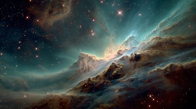 Cosmic Nebula with Stars and Gas Clouds in Deep Space Keywords: space, nebula, galaxy, stars