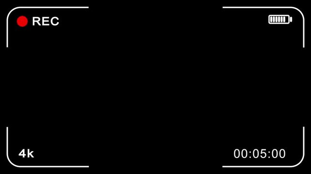 Video recoding camera screen with black background. Video recording screen template with video parameters