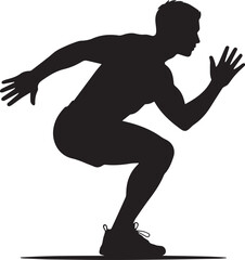 Athletic silhouette of a man performing an explosive squat jump for fitness and strength training