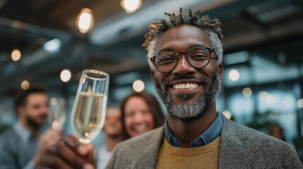 Startup Team Celebrating First Sale with Champagne in Office