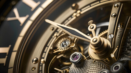 Intricate luxury watch mechanism closeup, showcasing golden gears and precise craftsmanship, a symbol of timeless elegance and engineering.