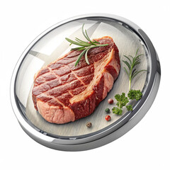 Juicy raw steak with rosemary and peppercorns ready for grilling, perfect for culinary advertising and gourmet food blogs