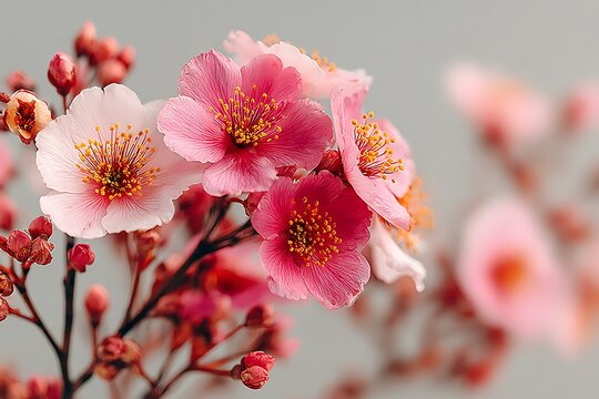 Delicate Pink and White Cherry Blossoms with Yellow Stamens Keywords: flowers, cherry blossoms