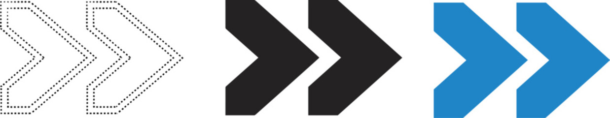 Obraz premium Arrow icon set, direction symbol graphic, forward navigation sign, vector pointer design, minimal style arrows, blue and black arrows