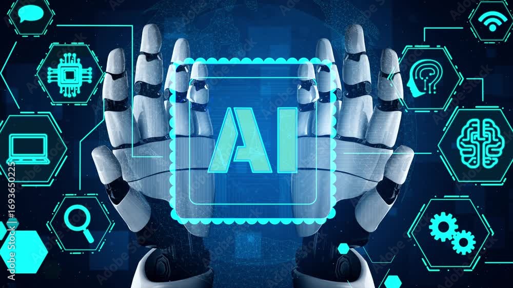 Aufkleber ai assistant brain processor with llm technology, big data, machine learning, generative ai for busi