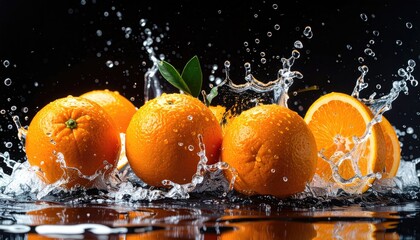Fresh oranges in water splashes (2)