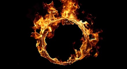 Ring of fire flames on black background