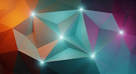 Colorful crystal facet background with shining light connections, an abstract concept for technology and modern design