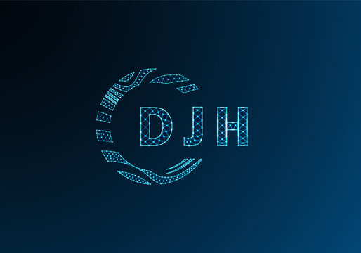 DJH low poly letter logo vector design. DJH lower poly logo design. DJH unique low poly logo design.