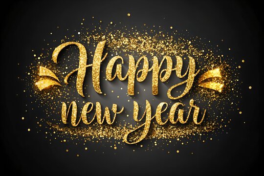 Happy New Year Gold Glitter Typography Design