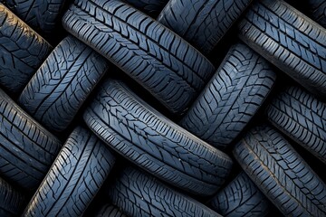Stacked tire treads with strong patterns and subtle lighting create a textured background