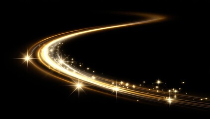 Golden light trail curves on a black background