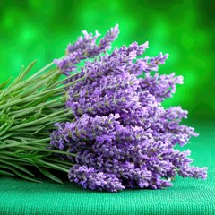 Fototapeta premium Lush lavender bouquet on teal surface