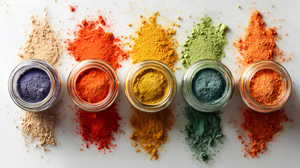 Top View of Spices on a White Surface
