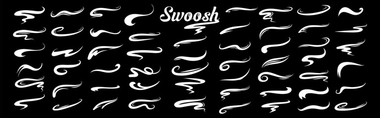Baseball swoosh tails for retro text style. Vector underline swash ornaments for sporty typography and font curves.