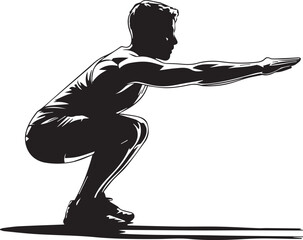 Fototapeta premium Dynamic silhouette of a muscular fitness athlete performing a strength training squat exercise