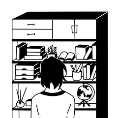 woman with bookshelf in black