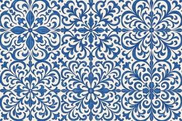 Fototapeta premium Elegant Floral Pattern: A captivating display of intricate, elegant floral pattern in shades of blue, showcasing meticulous symmetry and refined beauty.