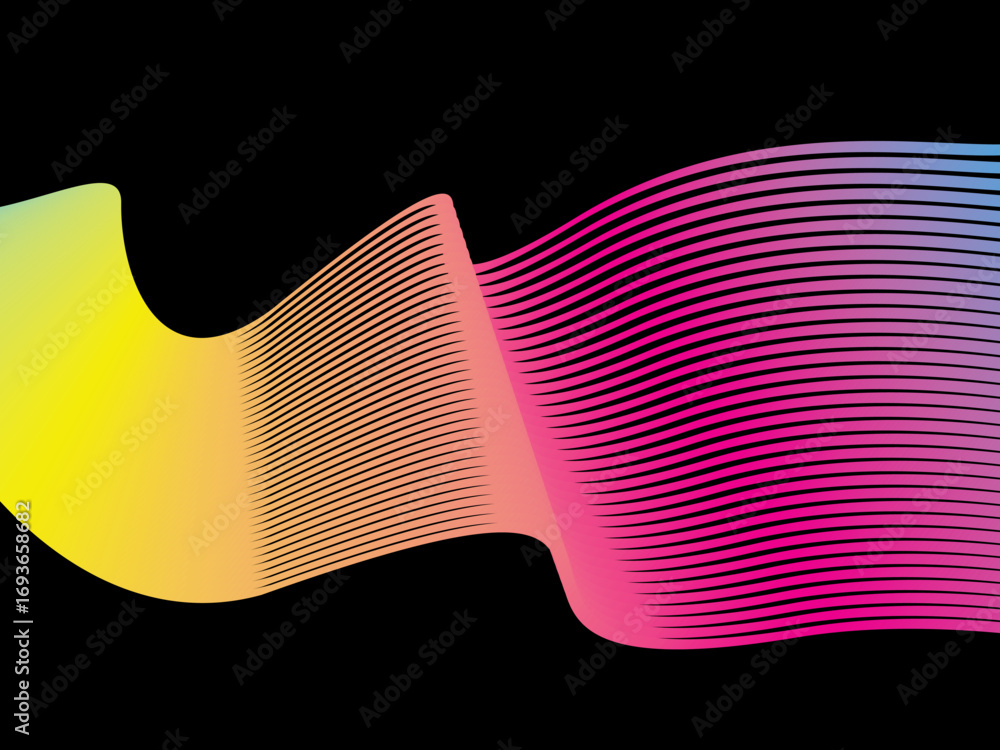 Aufkleber black background with colorful abstract wave lines pattern flowing horizontally on a black backgroun
