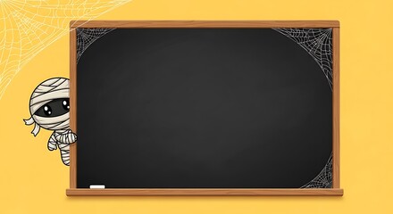 Mummy with Blank Chalkboard and Cobwebs
