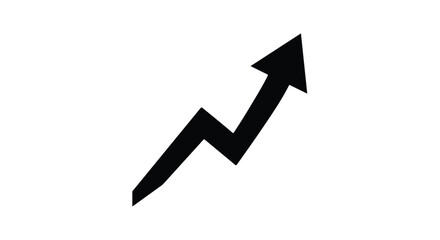 Black arrow graph showing upward trend and growth on white background