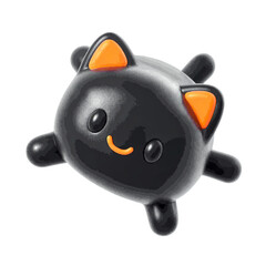 A cute, black cat-shaped toy with orange ears and a smiling face, perfect for collectors.