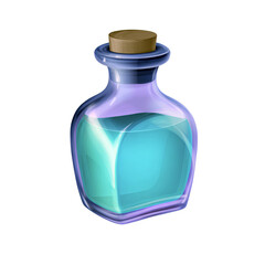 A mystical bottle filled with a shimmering blue liquid.