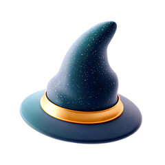 A mystical wizard hat with a starry design and golden band.